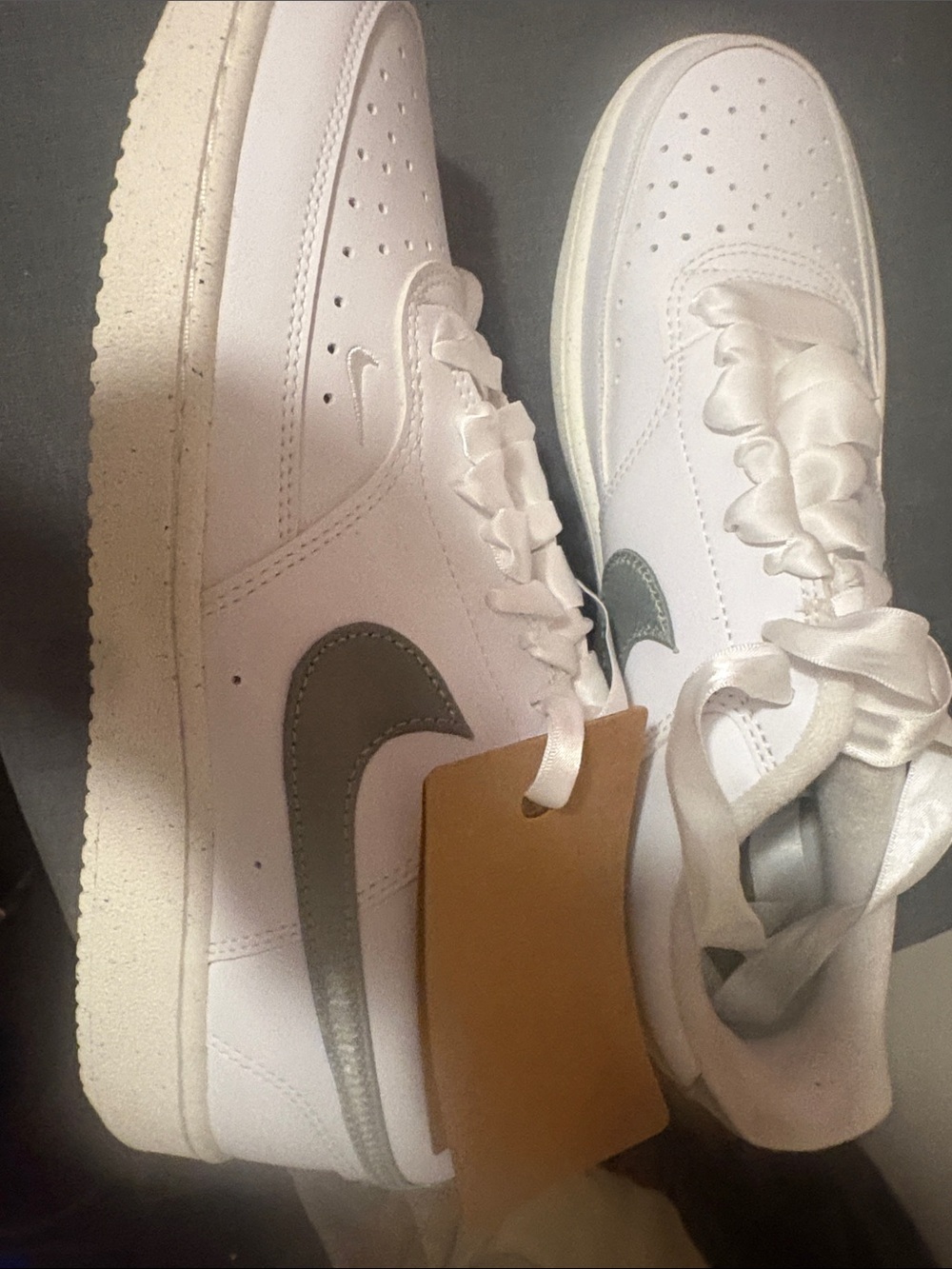 White Women's Low-Top Sneakers with Green Swoosh